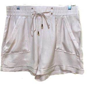 CI SONO RAYON SHORTS BEIGE W/FRONT TIE GOLD DECOR POCKETS SZ XL ELASTANE WAIST